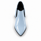 Slit Heeled Bootie Light Blue – هاف بوت حريمي بكعب جلد لامع بيبي بلو، من فوق – ECADRA