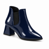 Slit Heeled Bootie Navy – هاف بوت حريمي بكعب جلد لامع كحلي، من قدام – ECADRA