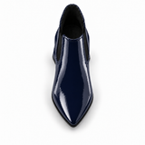 Slit Heeled Bootie Navy – هاف بوت حريمي بكعب جلد لامع كحلي، من فوق – ECADRA