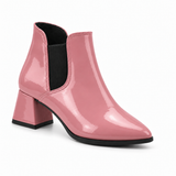 Slit Heeled Bootie Rose – هاف بوت حريمي بكعب جلد لامع روز، من قدام – ECADRA