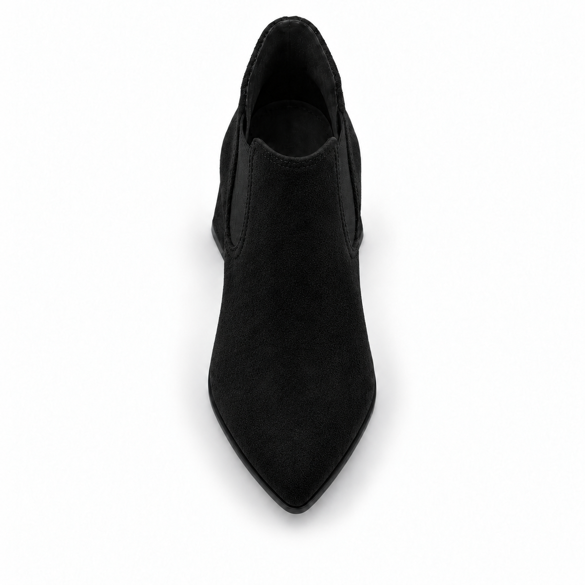 Slit Heeled Bootie Black – هاف بوت حريمي بكعب شمواه صناعي أسود، من فوق – ECADRA