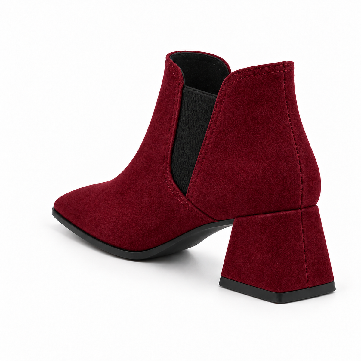 Slit Heeled Bootie Burgundy – هاف بوت حريمي بكعب شمواه صناعي نبيتي، من ورا – ECADRA