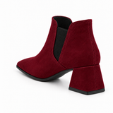 Slit Heeled Bootie Burgundy – هاف بوت حريمي بكعب شمواه صناعي نبيتي، من ورا – ECADRA