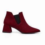 Slit Heeled Bootie Burgundy – هاف بوت حريمي بكعب شمواه صناعي نبيتي، من الجنب – ECADRA