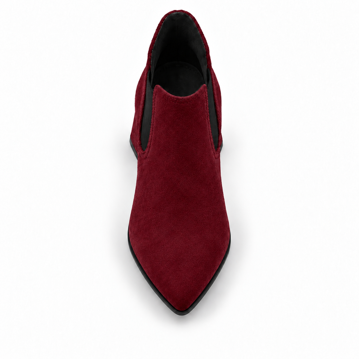 Slit Heeled Bootie Burgundy – هاف بوت حريمي بكعب شمواه صناعي نبيتي، من فوق – ECADRA