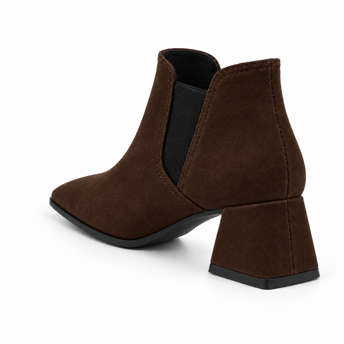 Slit Heeled Bootie Chocolate – هاف بوت حريمي بكعب شمواه صناعي شوكولاتة، من ورا – ECADRA