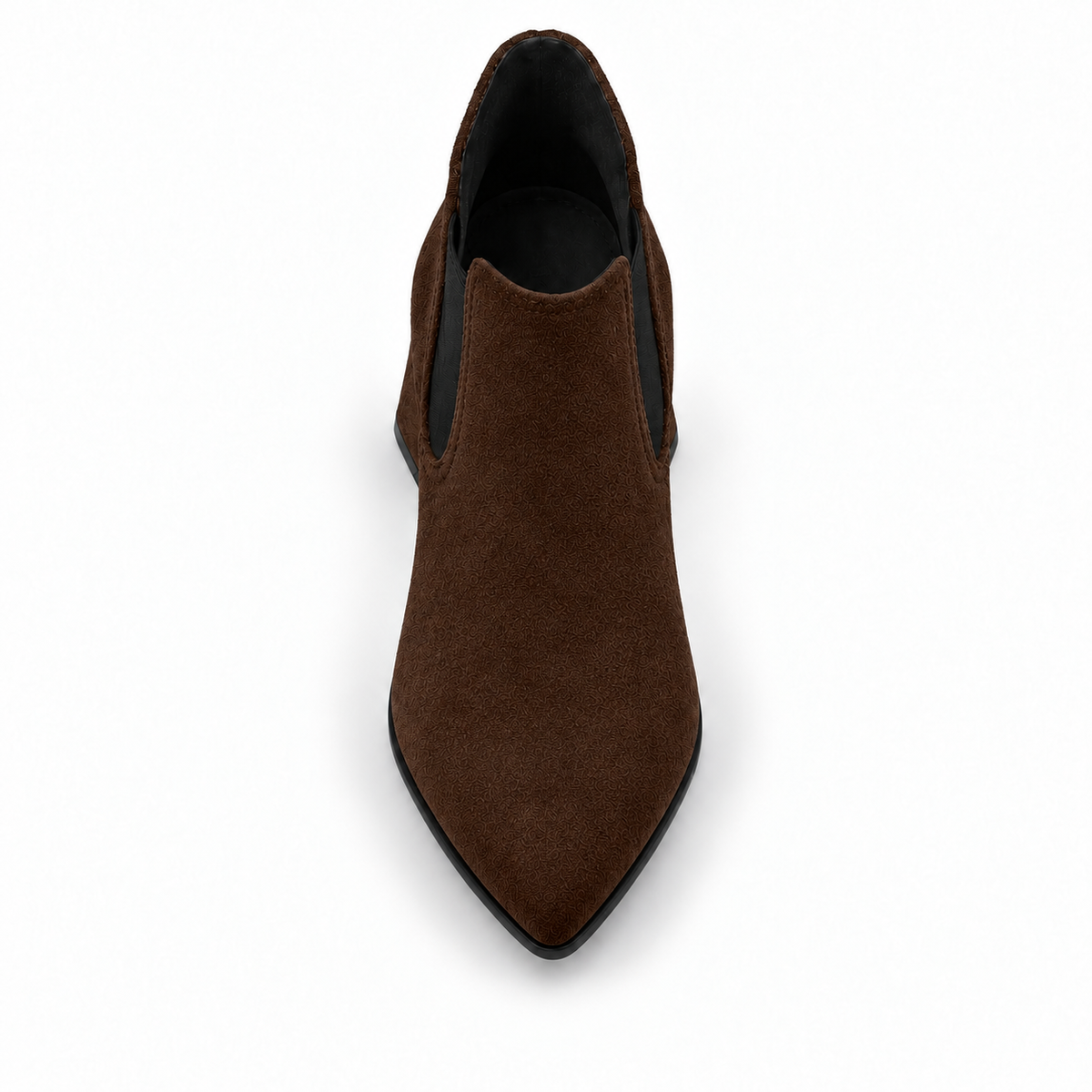 Slit Heeled Bootie Chocolate – هاف بوت حريمي بكعب شمواه صناعي شوكولاتة، من فوق – ECADRA