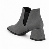 Slit Heeled Bootie Gray – هاف بوت حريمي بكعب شمواه صناعي رمادي، من ورا – ECADRA