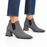 Slit Heeled Bootie Gray – هاف بوت حريمي بكعب شمواه صناعي رمادي، على الرجل – ECADRA