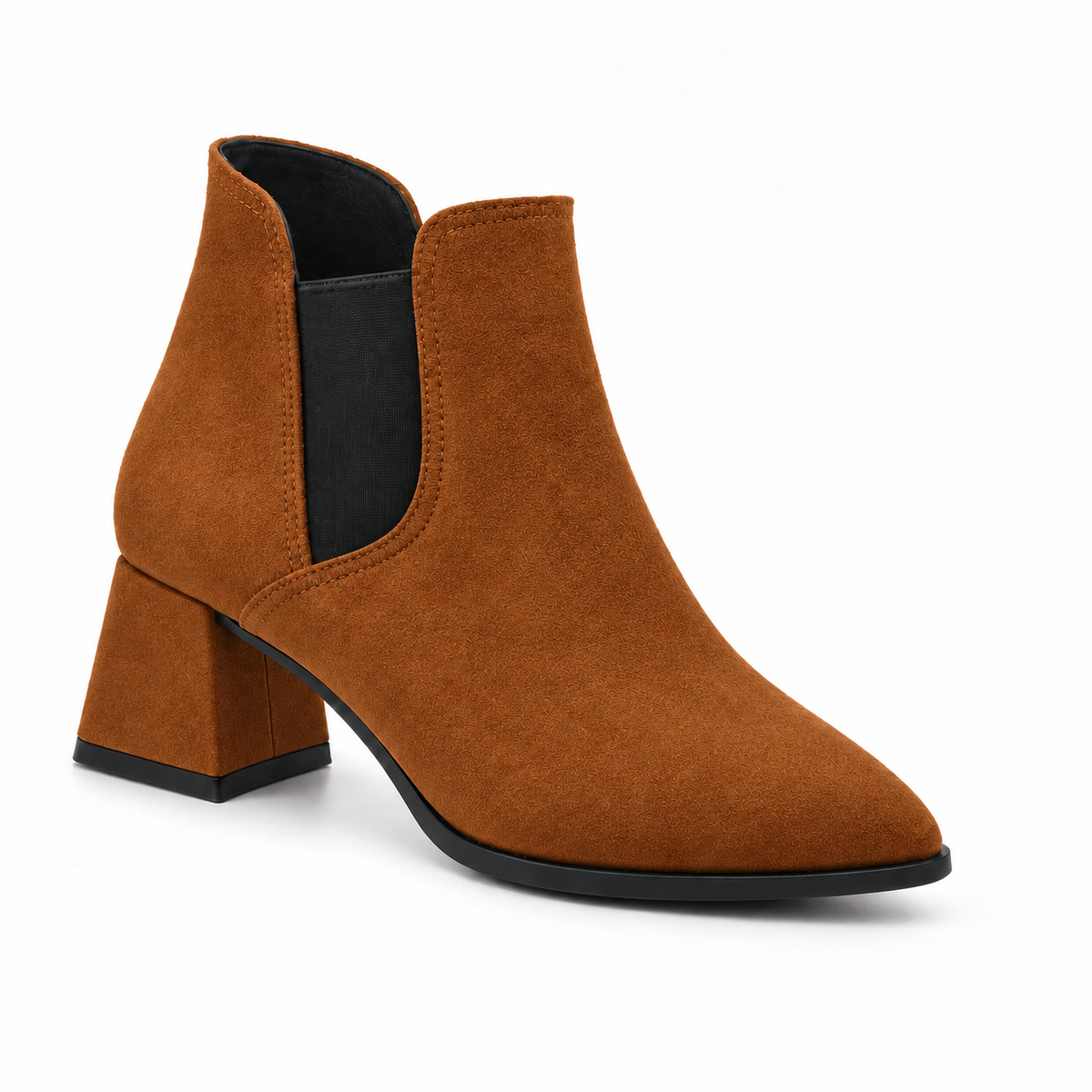 Slit Heeled Bootie Havana – هاف بوت حريمي بكعب شمواه صناعي هافانا، من قدام – ECADRA