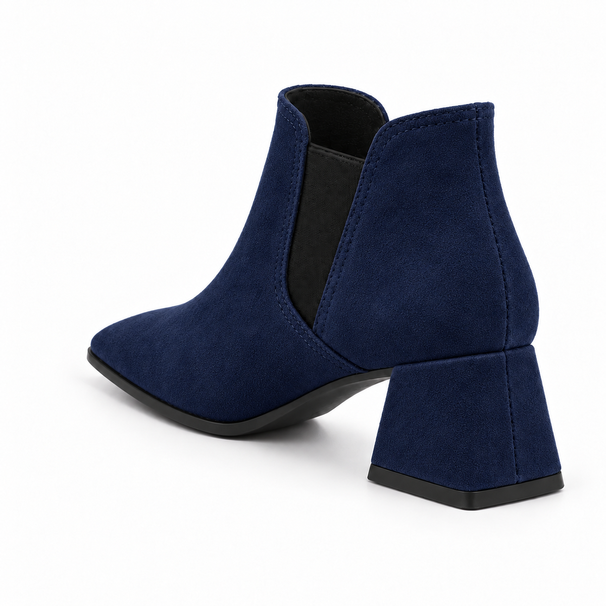 Slit Heeled Bootie Navy – هاف بوت حريمي بكعب شمواه صناعي كحلي، من ورا – ECADRA
