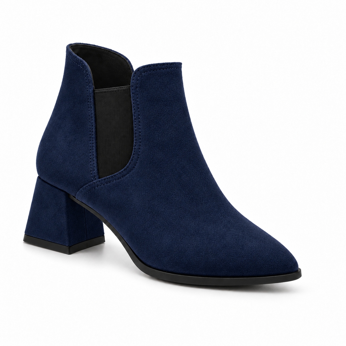 Slit Heeled Bootie Navy – هاف بوت حريمي بكعب شمواه صناعي كحلي، من قدام – ECADRA