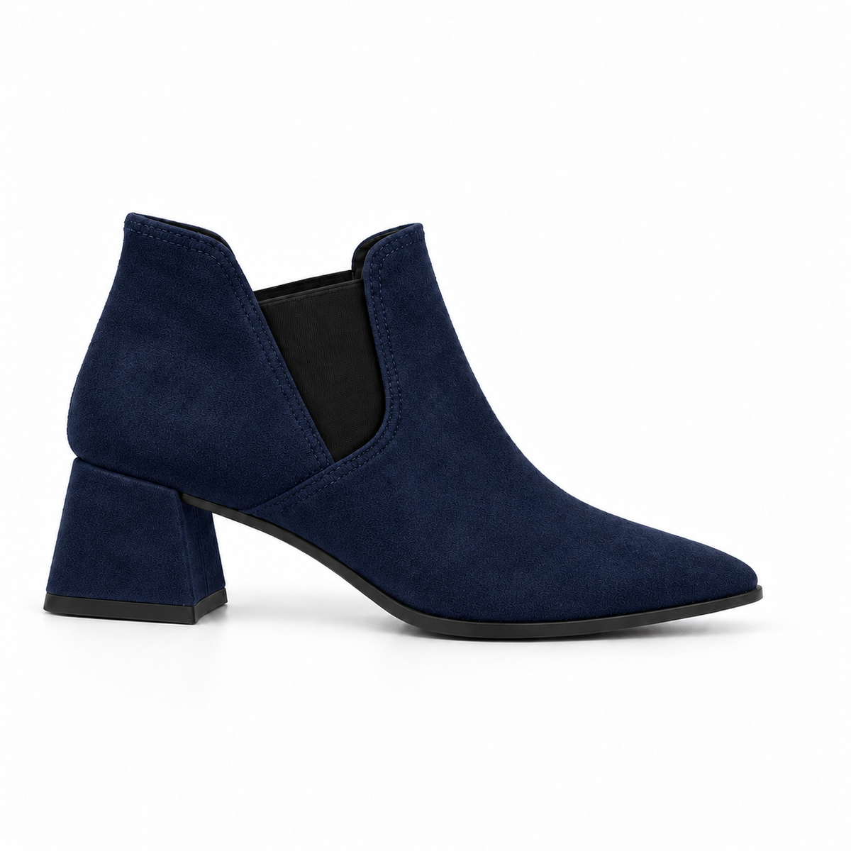 Slit Heeled Bootie Navy – هاف بوت حريمي بكعب شمواه صناعي كحلي، من الجنب – ECADRA
