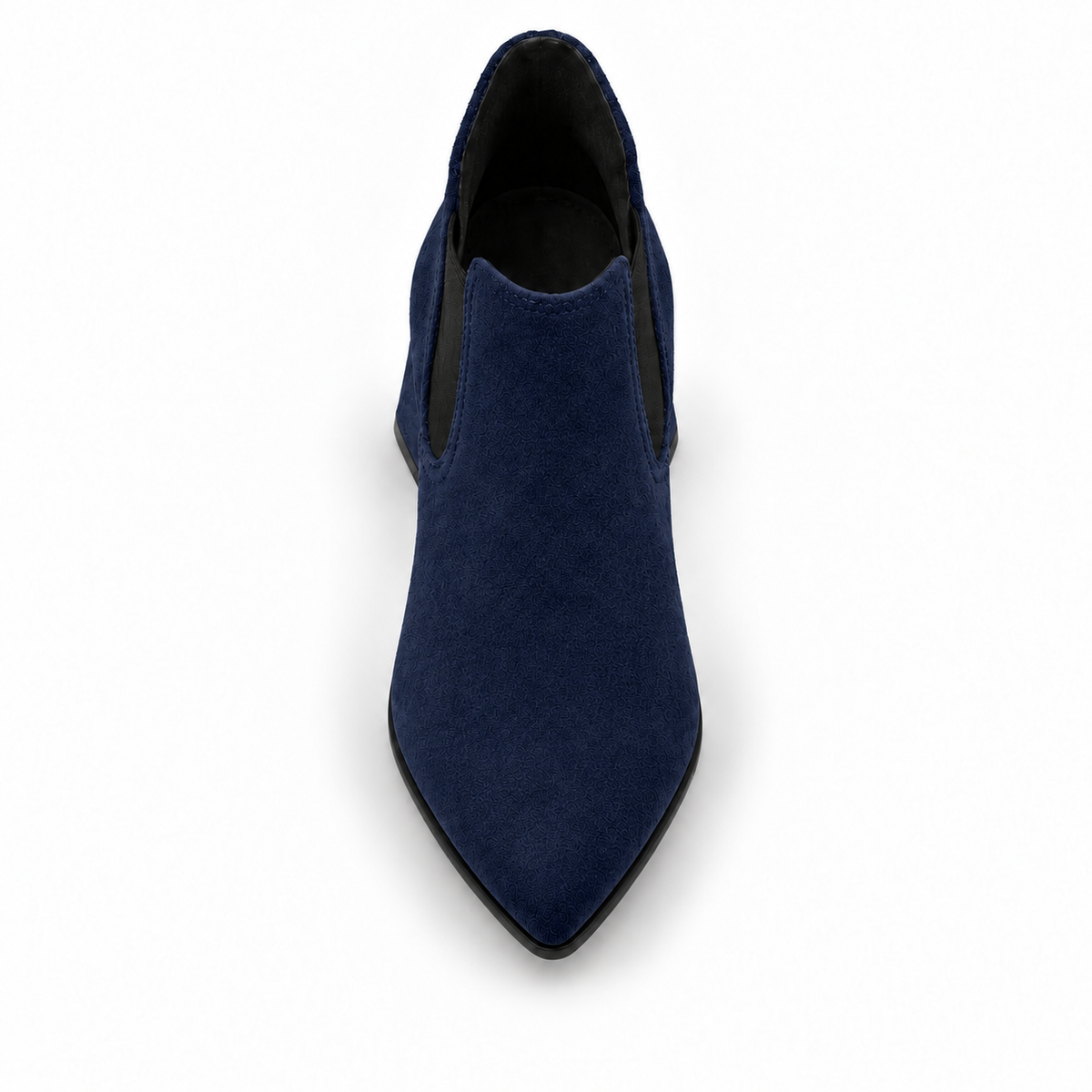 Slit Heeled Bootie Navy – هاف بوت حريمي بكعب شمواه صناعي كحلي، من فوق – ECADRA