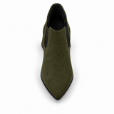 Slit Heeled Bootie Olive – هاف بوت حريمي بكعب شمواه صناعي زيتي، من فوق – ECADRA
