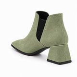 Slit Heeled Bootie Pistachio – هاف بوت حريمي بكعب شمواه صناعي فستقي، من ورا – ECADRA