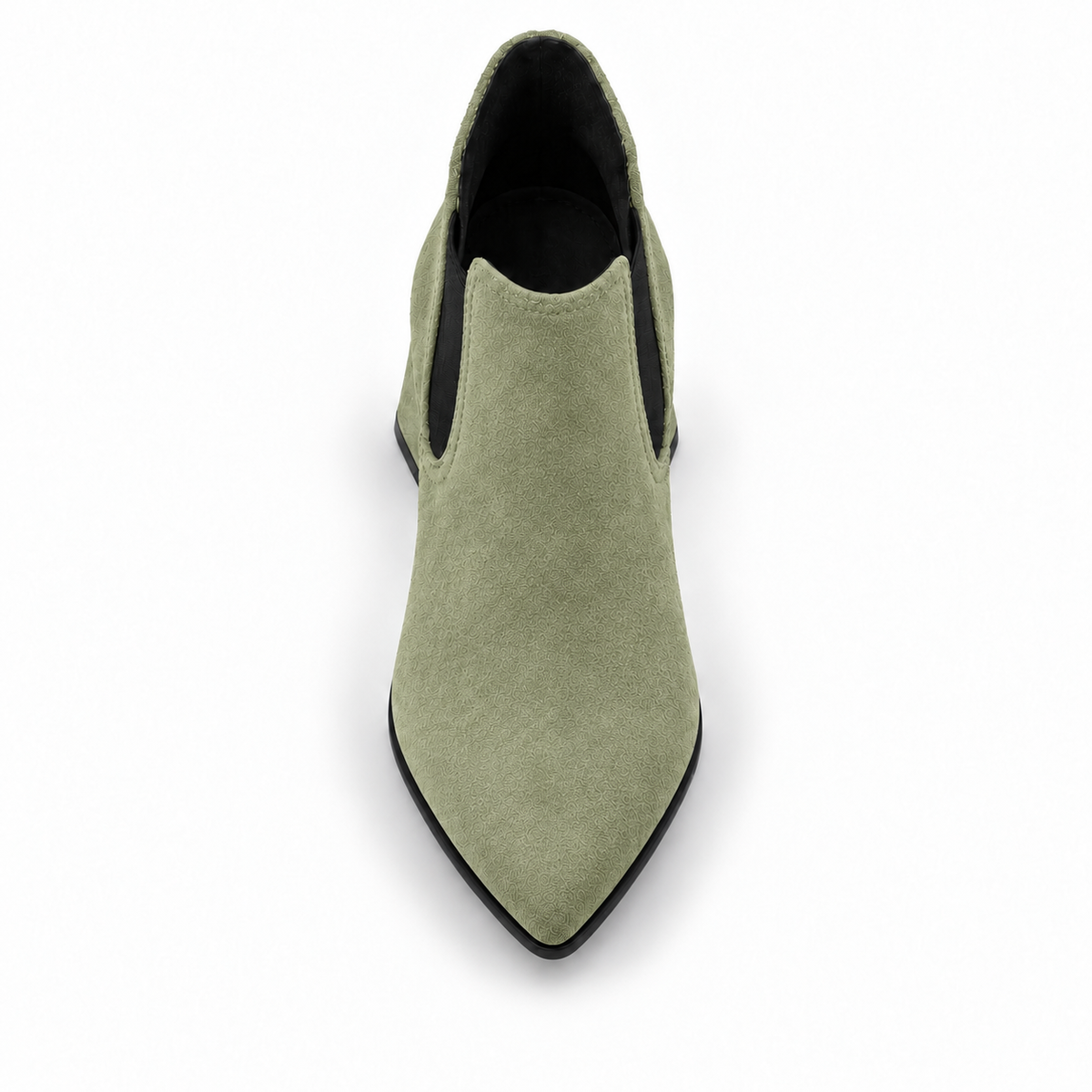 Slit Heeled Bootie Pistachio – هاف بوت حريمي بكعب شمواه صناعي فستقي، من فوق – ECADRA