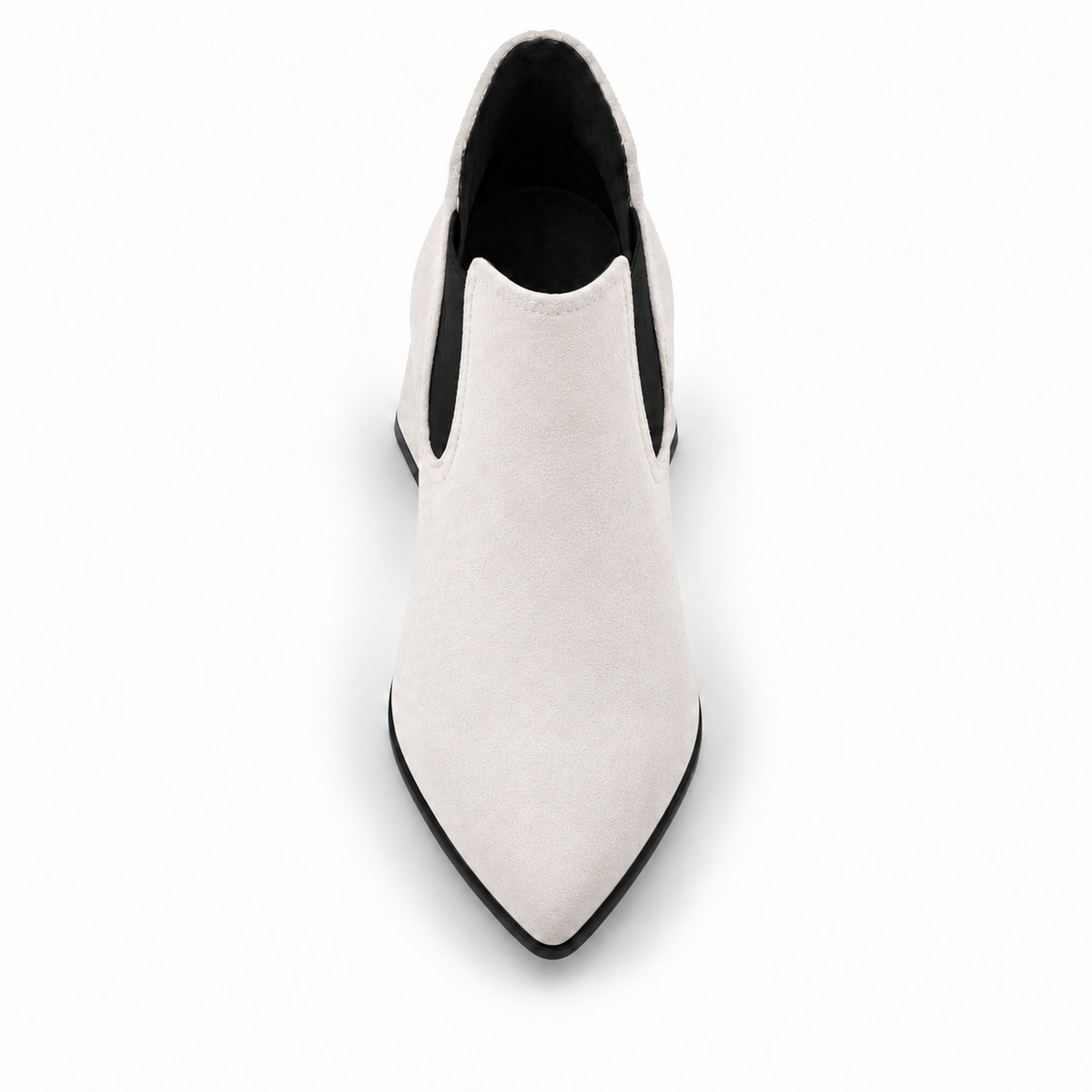 Slit Heeled Bootie White – هاف بوت حريمي بكعب شمواه صناعي أبيض، من فوق – ECADRA
