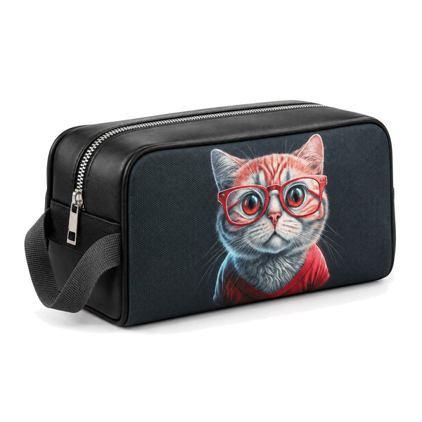 Travel Case Cat in Red – شنطة ميكب للسفر مرسوم عليها قطط – ECADRA
