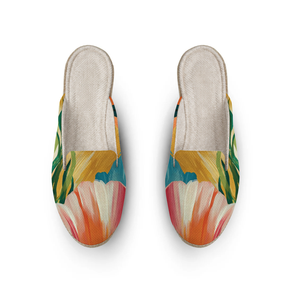 Tropical Brushes Voyage Mules – ميول حريمي برسمة طبيعة استوائية – ECADRA