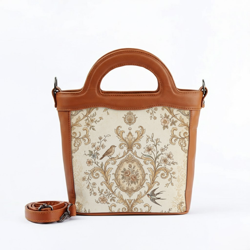 Havana Top Handle Handbag Victorian Botanical Bird Toile Vintage - 1