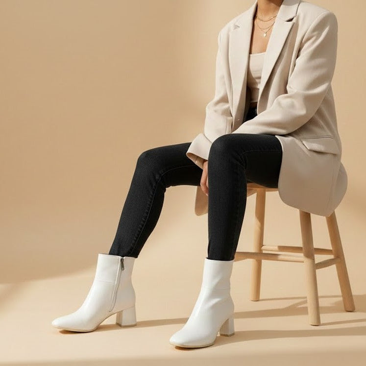 White Taupe Bold Stride Ankle Boots - 3