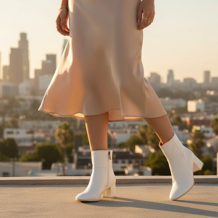 White Taupe Bold Stride Ankle Boots - 5