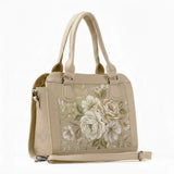 Beige Travel Hobo Bag Oil Painting Floral - 1