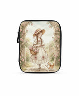 Tablet Sleeve - Whimsical Vintage Girl with Kitten Roses Garden Art - 1