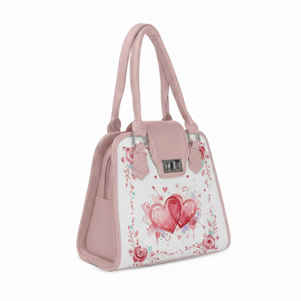 Rose Metropolitan Charm Bag Watercolor Two Hearts Valentine Floral Sublimation Art - 2
