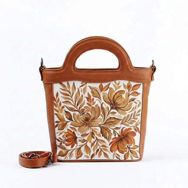 Havana Top Handle Handbag Terracotta Rust Vintage Watercolor Floral Pattern - 1