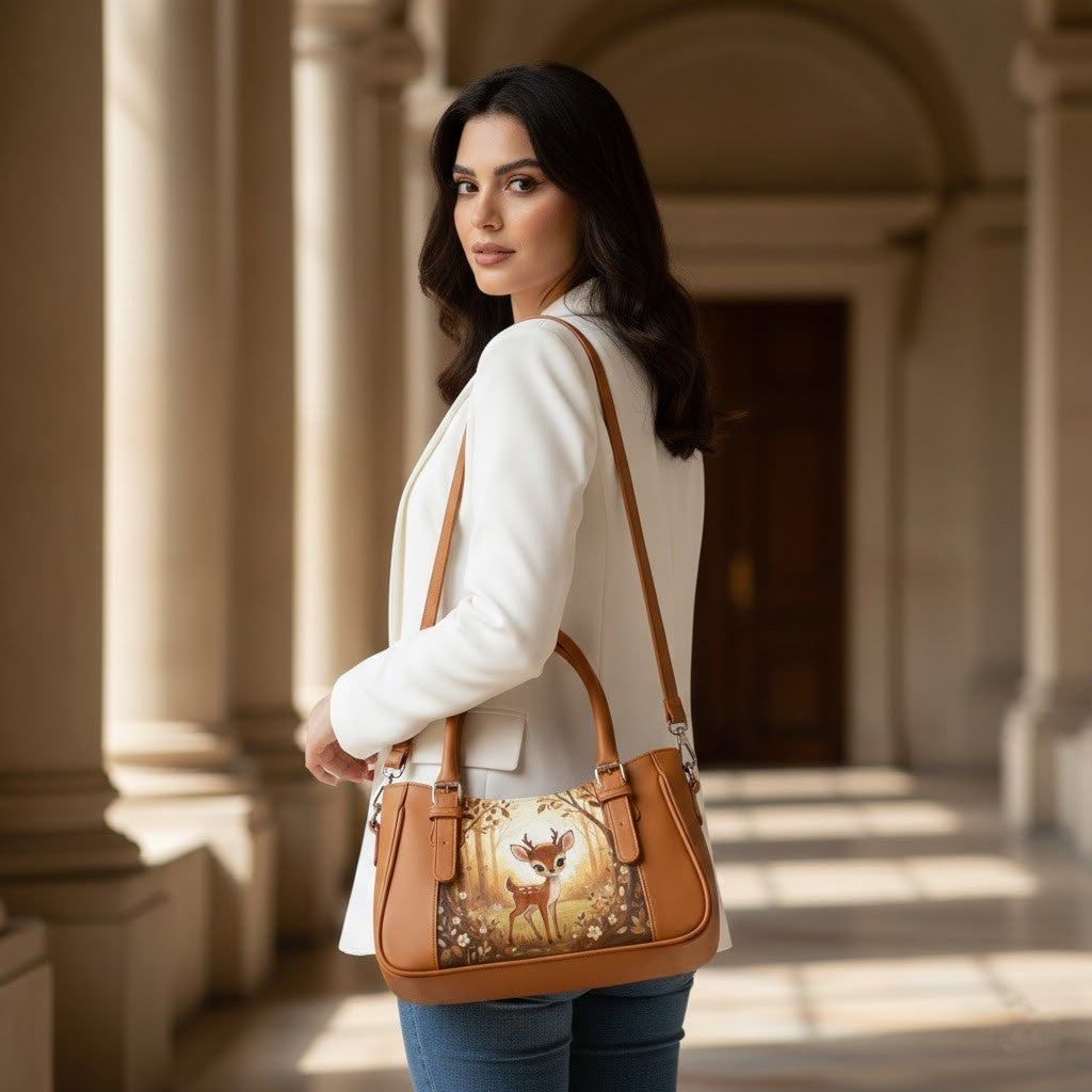 Havana Curve Satchel – Sweet Watercolor Baby Deer - 2