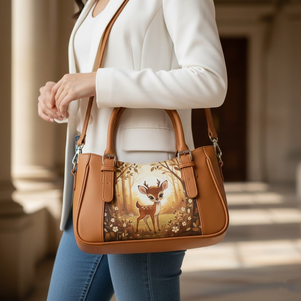 Havana Curve Satchel – Sweet Watercolor Baby Deer - 4