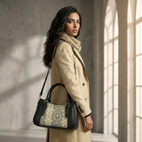 Black  Curve Satchel – Luxury Gold Islamic Geometric Arabesque Pattern - 1