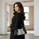 Black  Curve Satchel – Luxury Gold Islamic Geometric Arabesque Pattern - 5