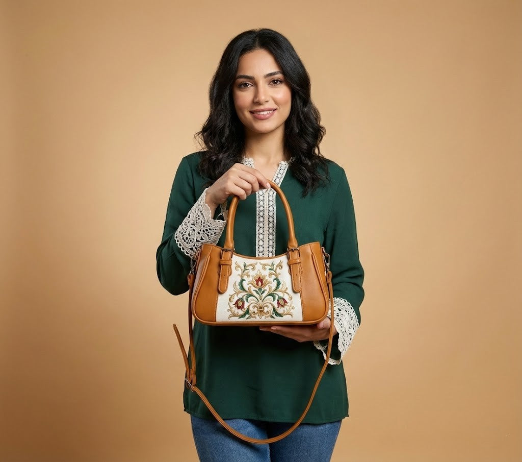 Havana Curve Satchel – Vintage Floral Embroidered Damask - 2