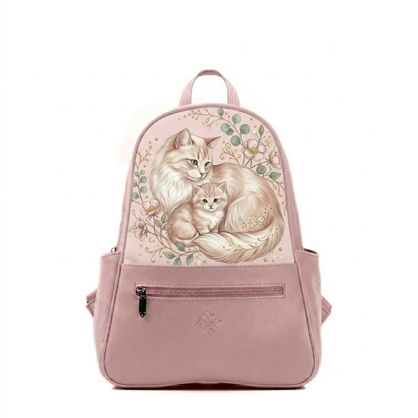 Rose Vivid Backpack Elegant Watercolor Siberian Cat and Kitten - 1