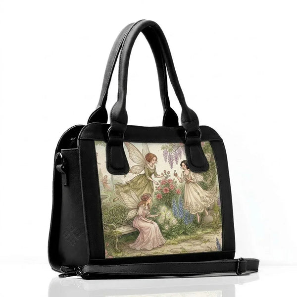 Black Travel Hobo Bag Magical Garden Fairies - 1