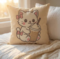 Decorative Pillow - Cute Cat Drinking Mocha Frappe