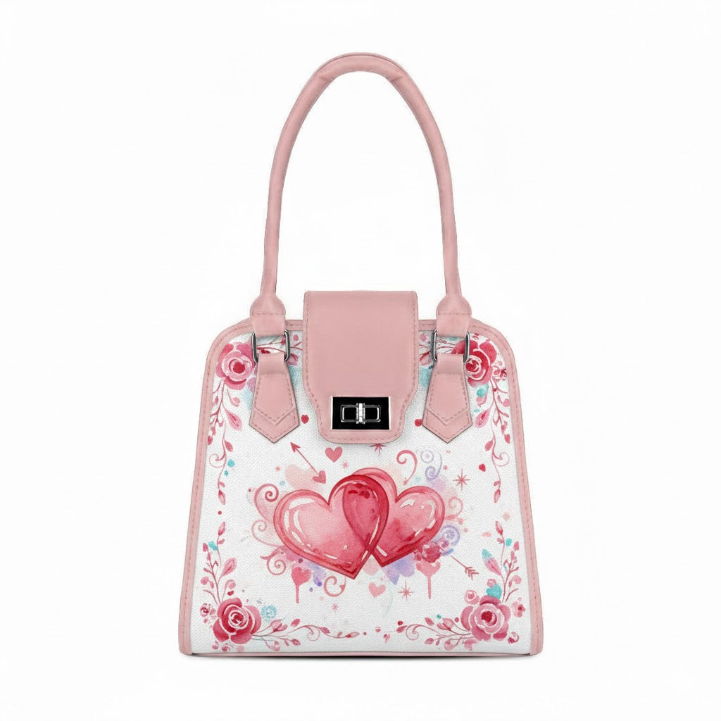 Rose Metropolitan Charm Bag Watercolor Two Hearts Valentine Floral Sublimation Art