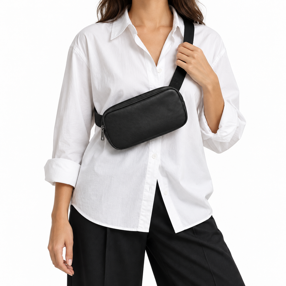 Side Quest Belt Bag – Black – worn crossbody as a chest sling – ECADRA