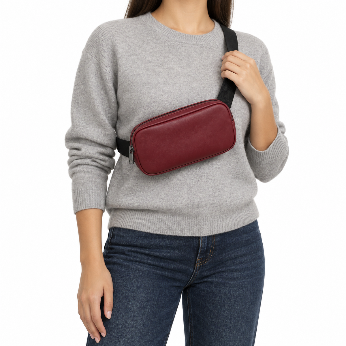 Side Quest Belt Bag – Burgundy – worn crossbody as a chest sling – ECADRA