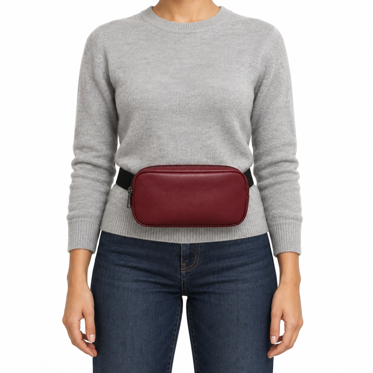Side Quest Belt Bag – Burgundy – worn on the waist – ECADRA