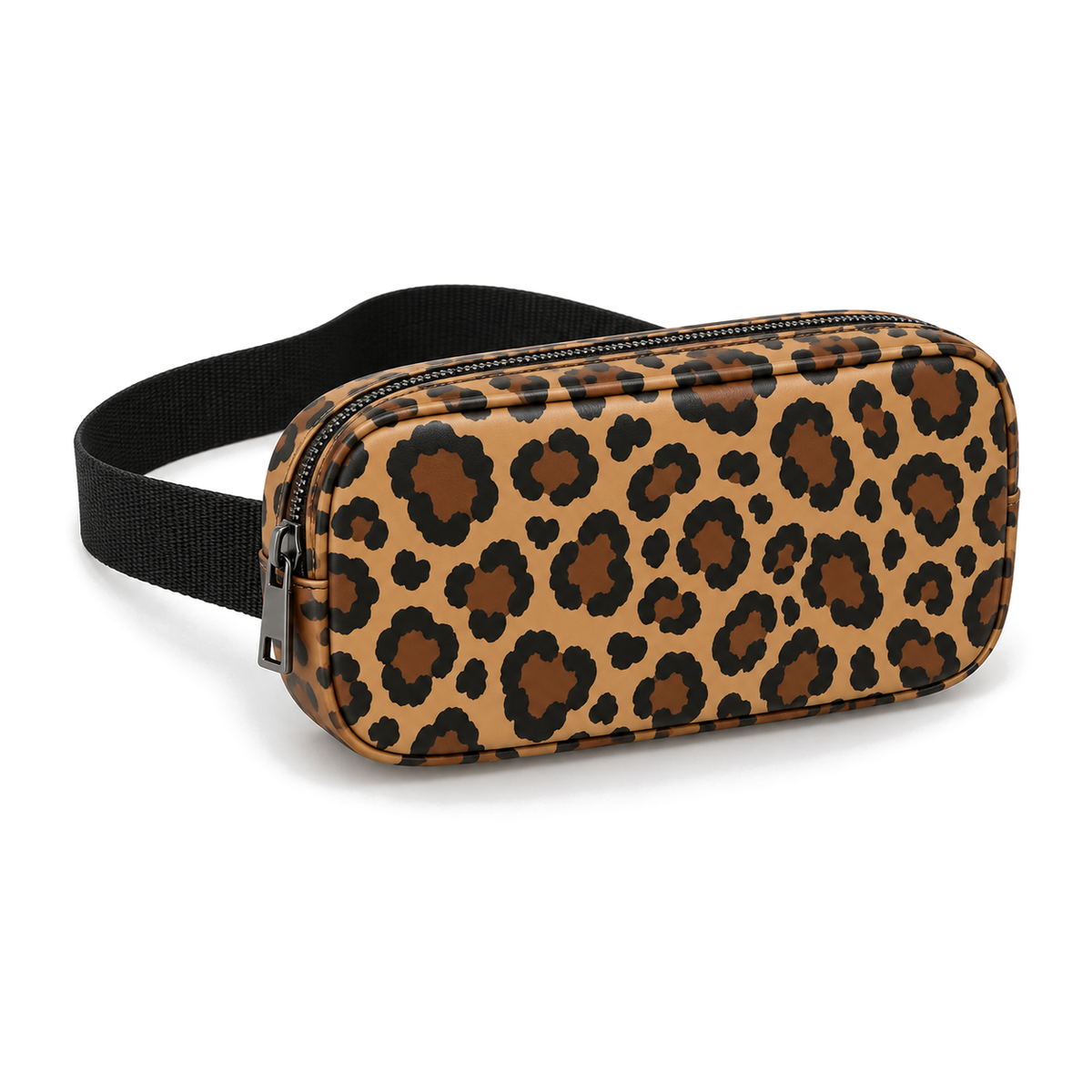 Side Quest Belt Bag – Leopard Latte – three-quarter view – ECADRA