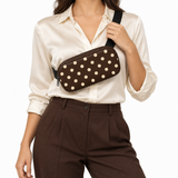 Side Quest Belt Bag – Mocha Dots – worn crossbody as a chest sling – ECADRA