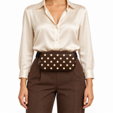 Side Quest Belt Bag – Mocha Dots – worn on the waist – ECADRA