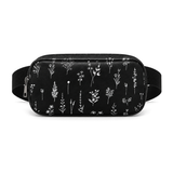 Side Quest Belt Bag – Black Wildflowers – belt bag for women, Black Wildflowers print – شنطة وسط حريمي – ECADRA