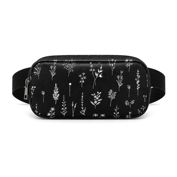Side Quest Belt Bag – Black Wildflowers – belt bag for women, Black Wildflowers print – شنطة وسط حريمي – ECADRA