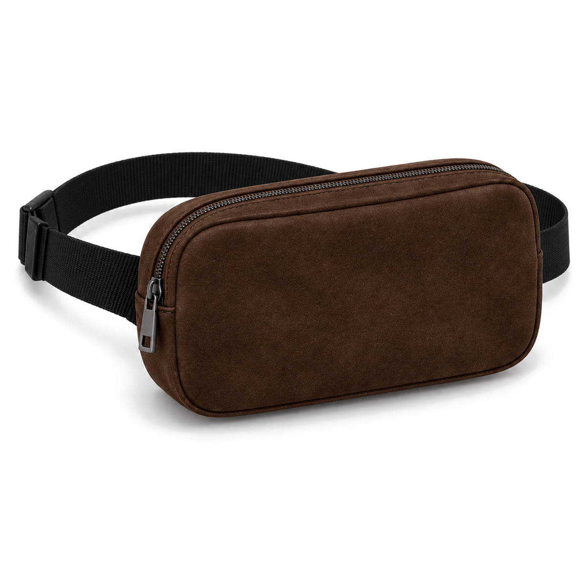 Side Quest Belt Bag – Chocolate Suede – three-quarter view – ECADRA