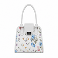 White Metropolitan Charm Bag Botanical Small Flowers Garden with Butterfly